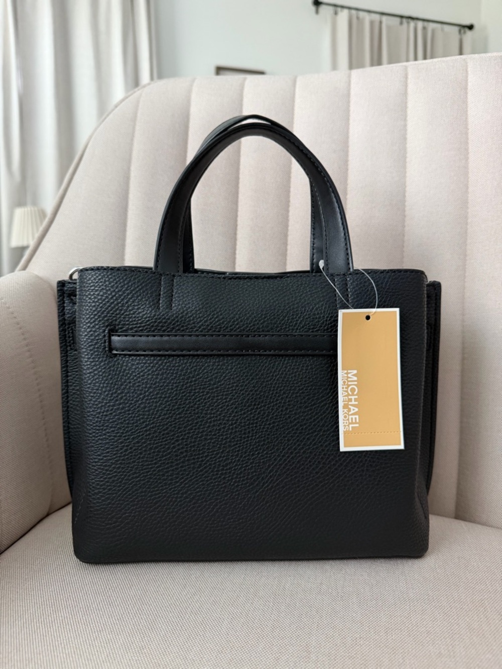 Michael Kors Black Pebbled Leather Satchel with Belt Detail - Picture 2 of 7